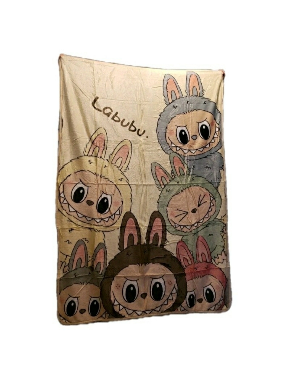Labubu Beige Plush Kids Throw Blanket with Multi-Color Character Design